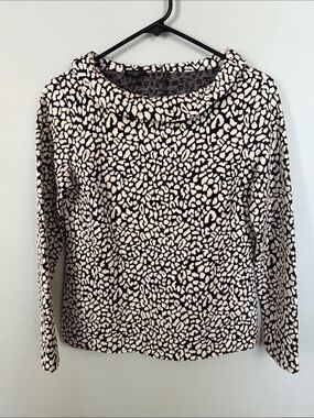 Talbots Petite Black & White Animal Print Cowl-Neck Top Size Small Petite
